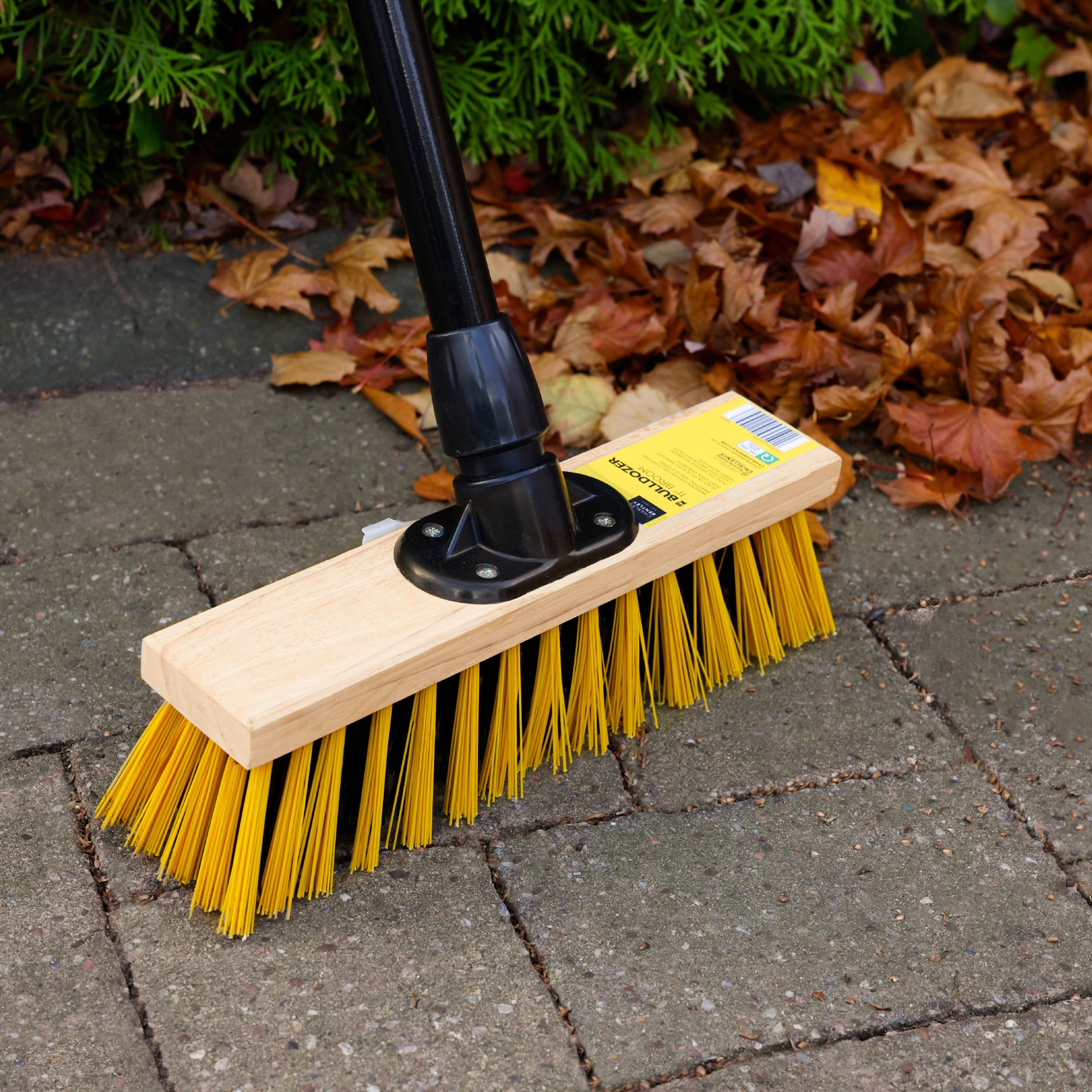 Dual Colour PVC Wooden Broom with Handle (Clipped)(11") 279mm 3 Charles Bentley Bulldozer Dual Colour Stiff PVC Wooden Broom with Handle 11 Inch (279mm), Pack of 6