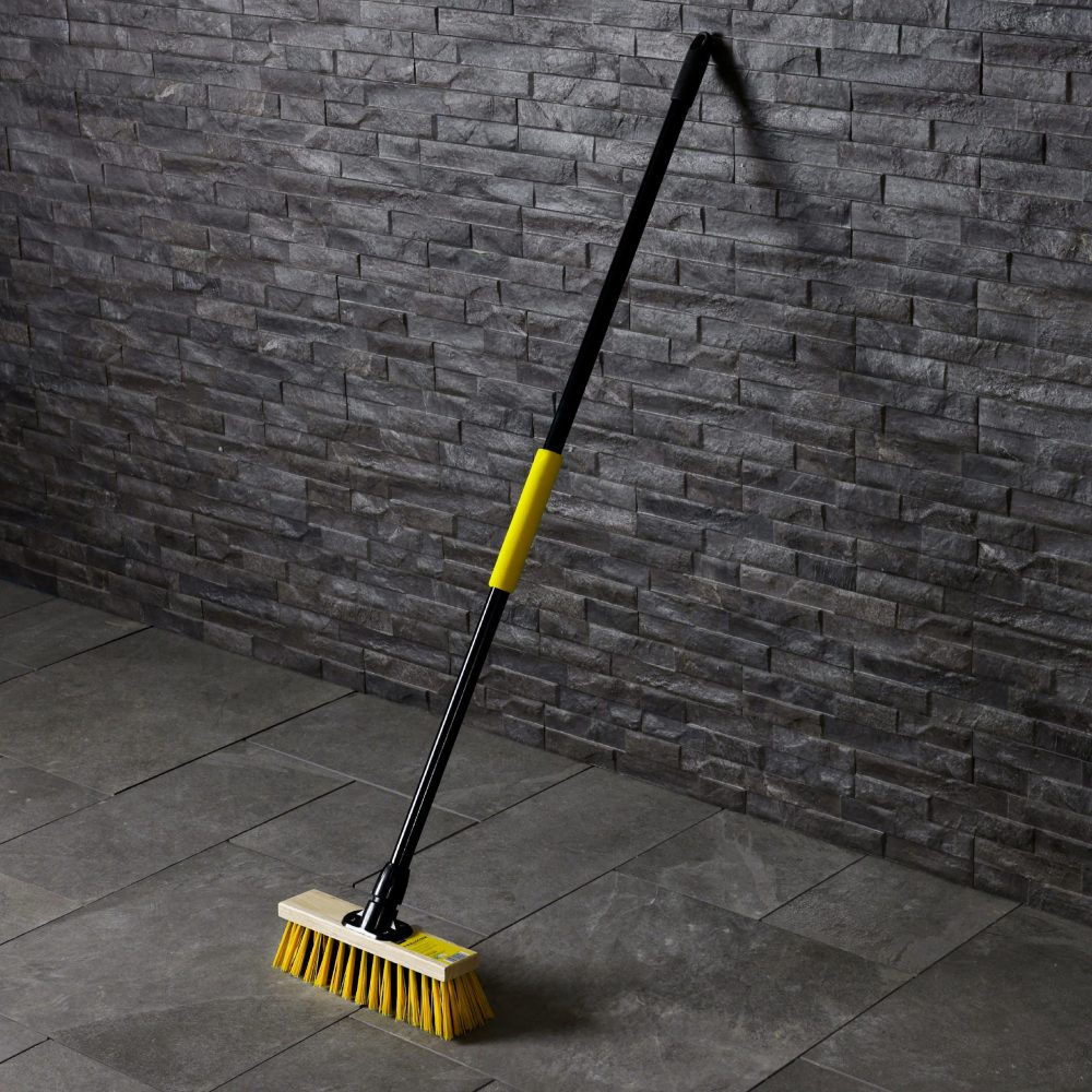 Charles Bentley Bulldozer Dual Colour Stiff PVC Wooden Broom with Handle 11 Inch (279mm), Pack of 6