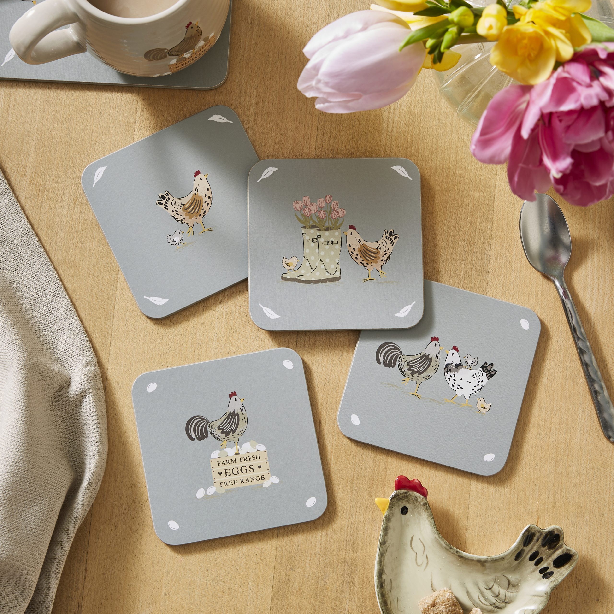 Cooksmart Hen House Lane Set of 4 Coasters 2645 1 Cooksmart Hen House Lane Set of 4 Coasters