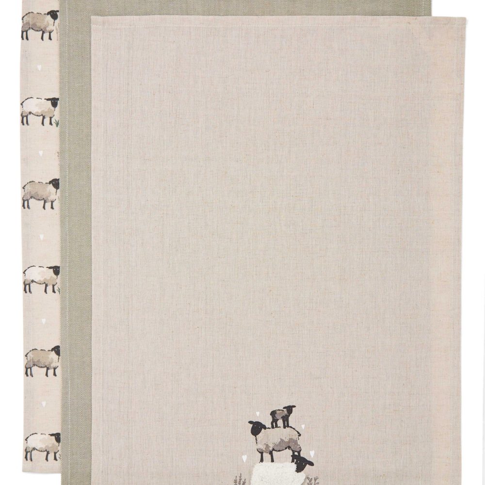 Cooksmart Highland Sheep 3 Pack Tea Towels, Beige