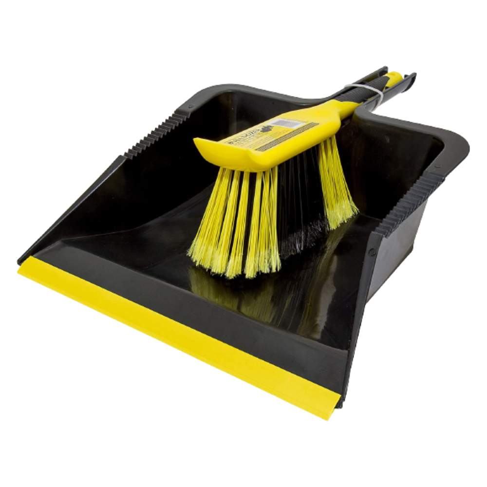 Charles Bentley Bulldozer Heavy Duty Dustpan and Brush Set, Black and Yellow