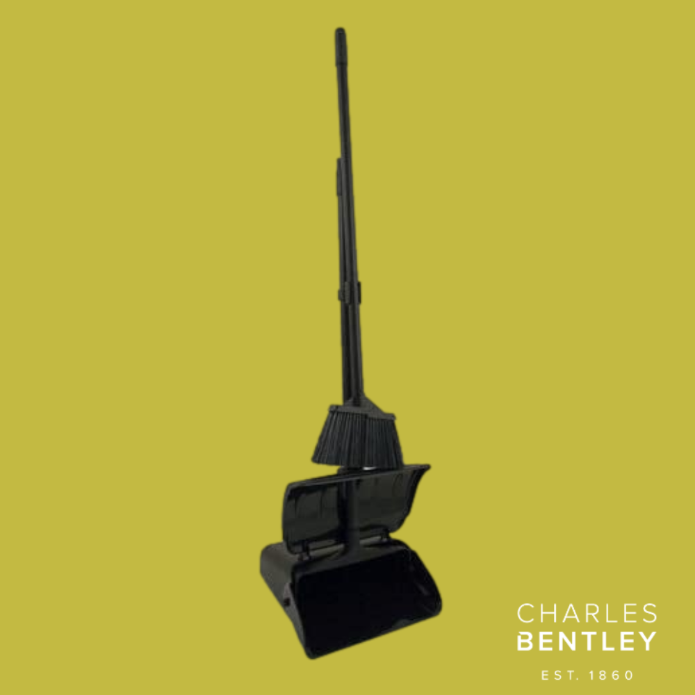 Charles Bentley Bulldozer Heavy Duty Lobby Dustpan and Brush Set, Black and Yellow