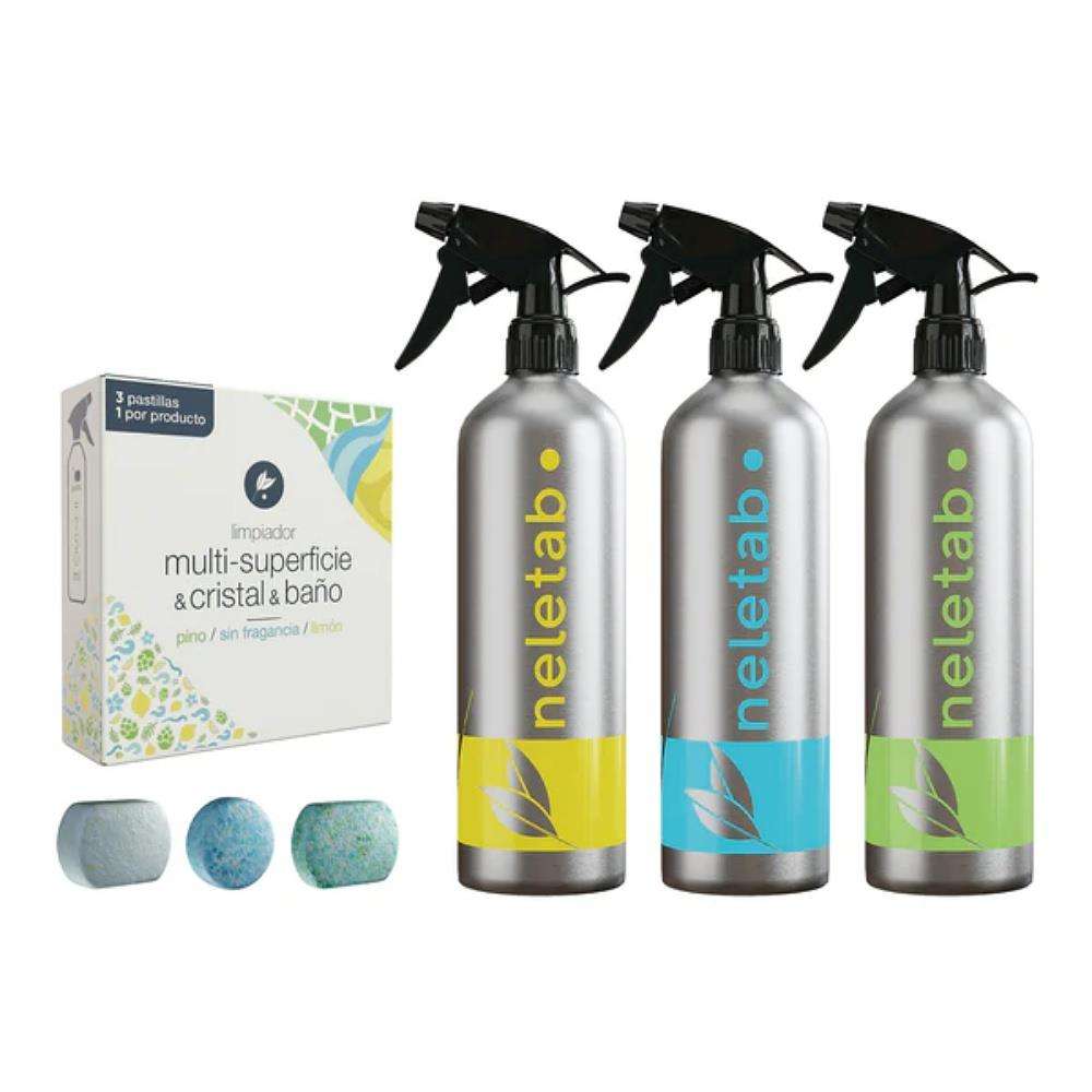 Neletab Starter Pack Bundle – 3 Reusable Aluminium Bottles + 3 Cleaning Tablets