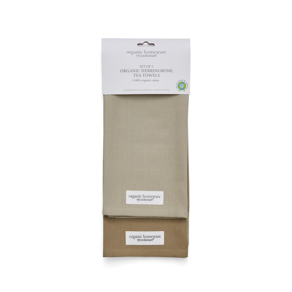 Cooksmart Organic Herringbone 2 Pack Tea Towels, Sage