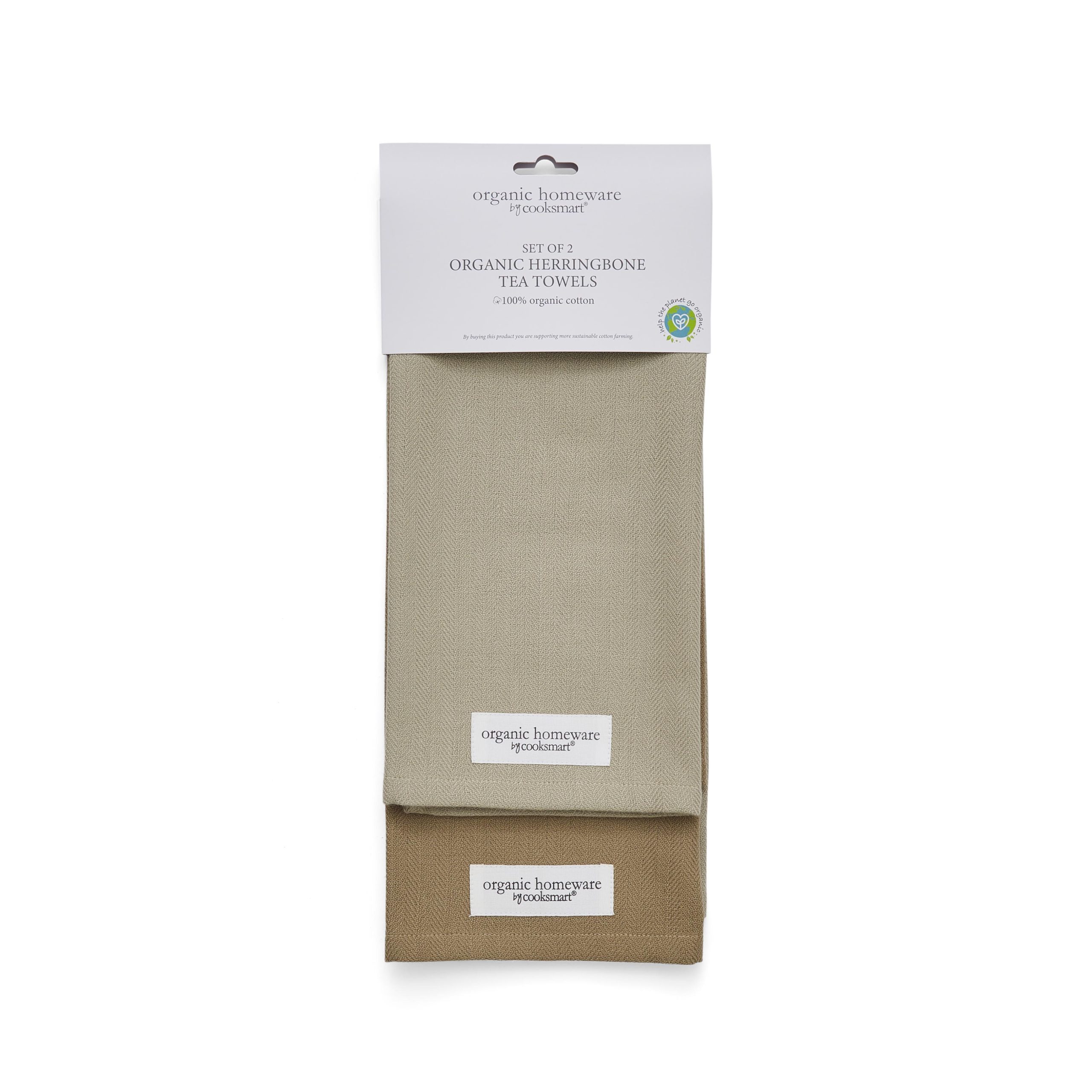Cooksmart 2 Pack Organic Herringbone Tea Towels - Sage 2114 1 Cooksmart Organic Herringbone 2 Pack Tea Towels, Sage