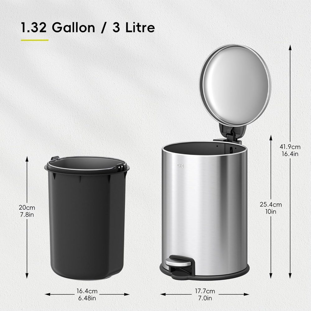 EKO Serene Pedal Bin 3L, Stainless Steel