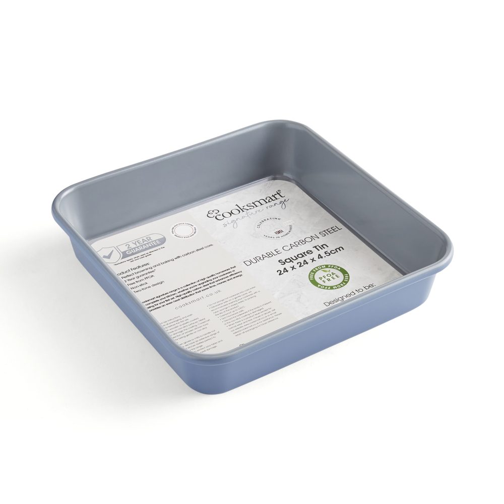 Cooksmart Two Tone Square Tin 24cm, Blue