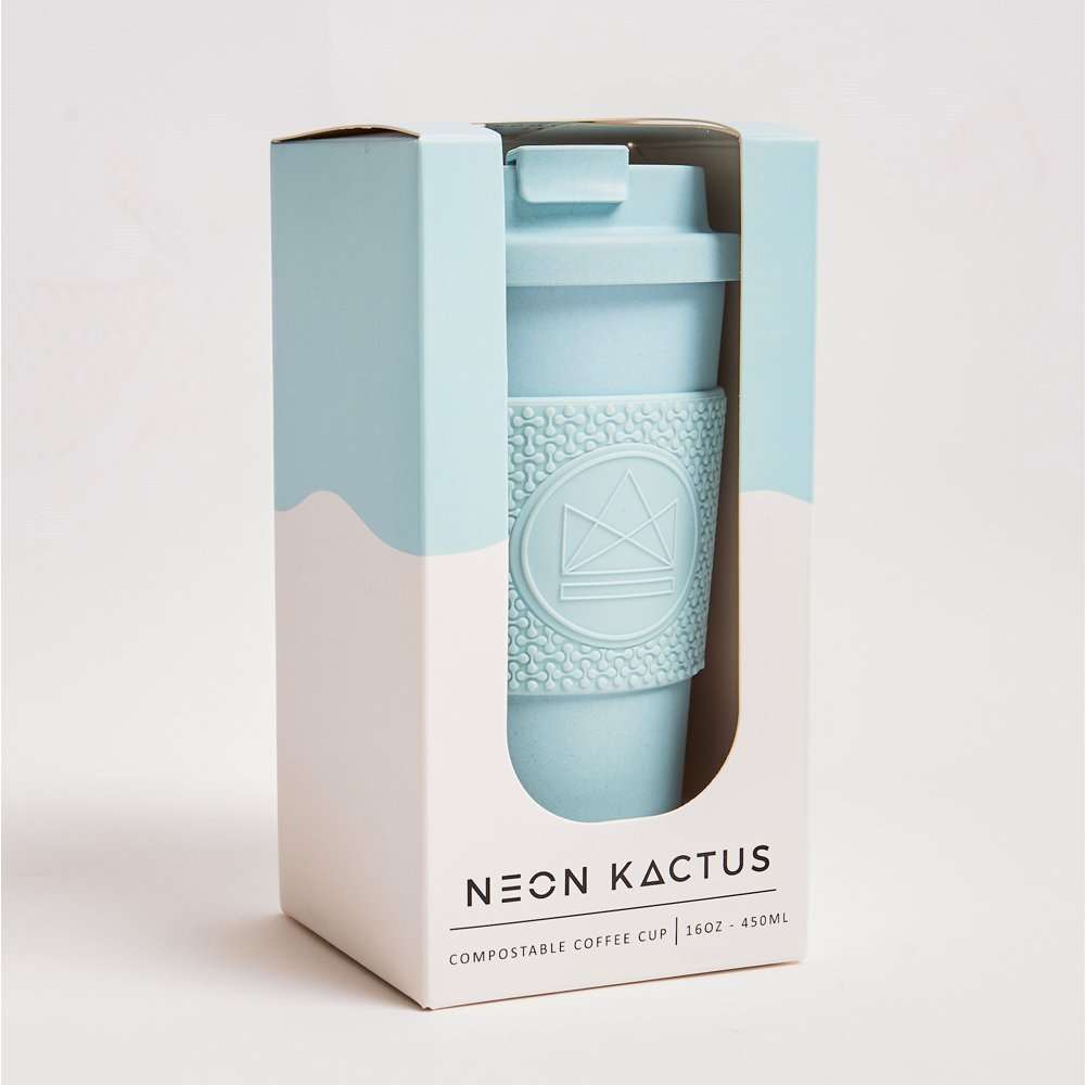 Neon Kactus Compostable Coffee Cup 16oz, Sea Breeze Blue Green