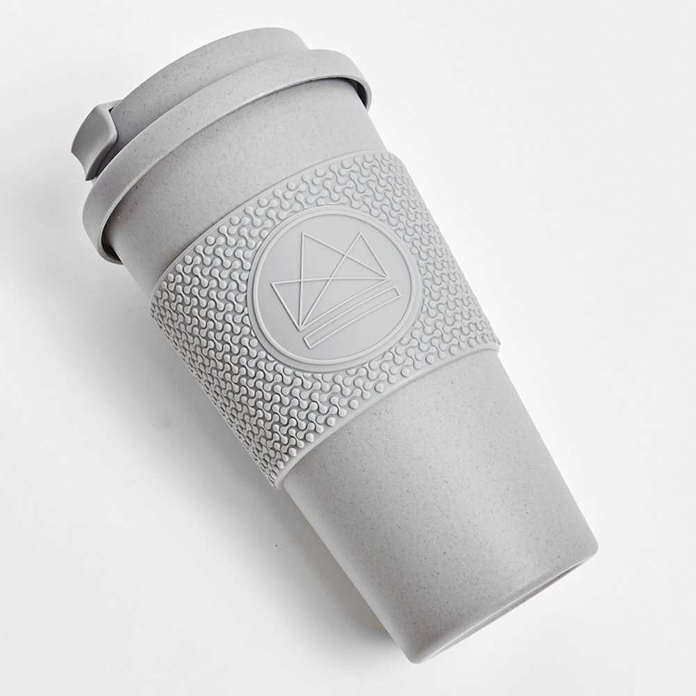Compostable Reusable Coffee Cups 16oz -(Forever Young)-Grey