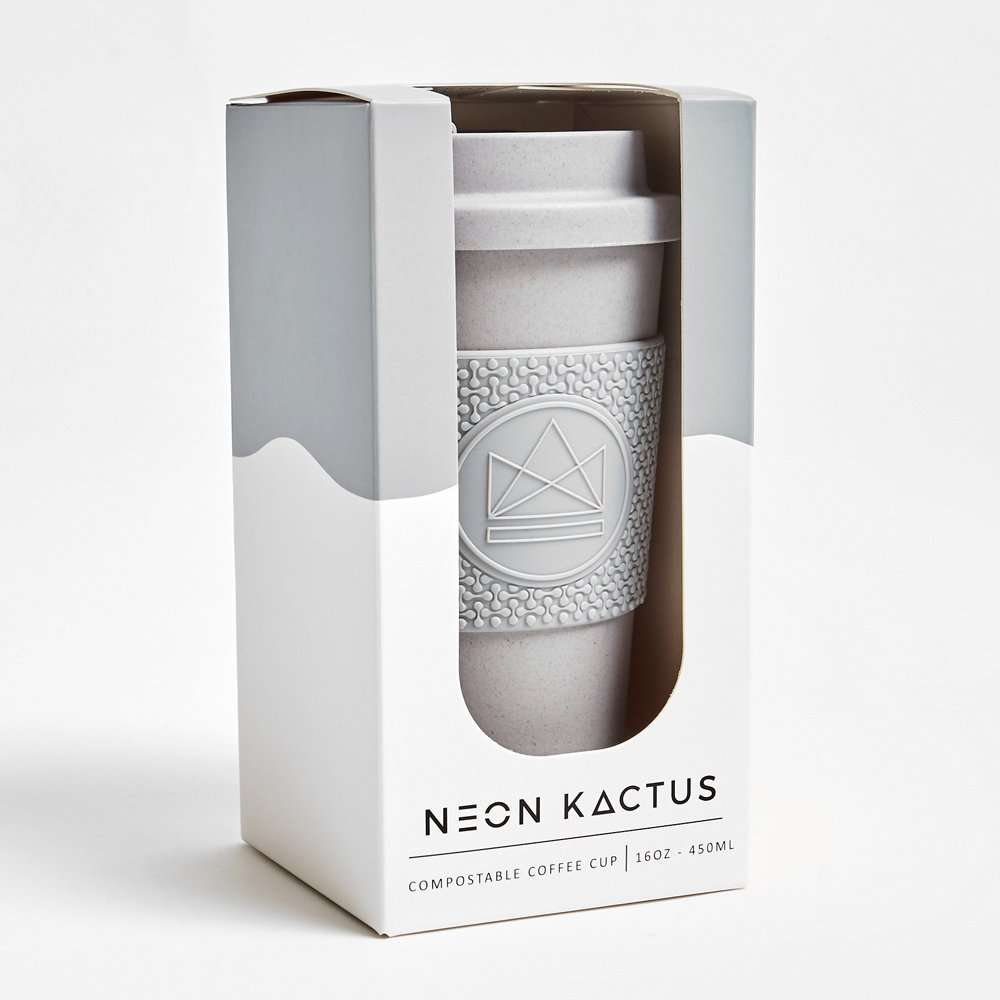 Neon Kactus Compostable Coffee Cup 16oz, Forever Young Grey