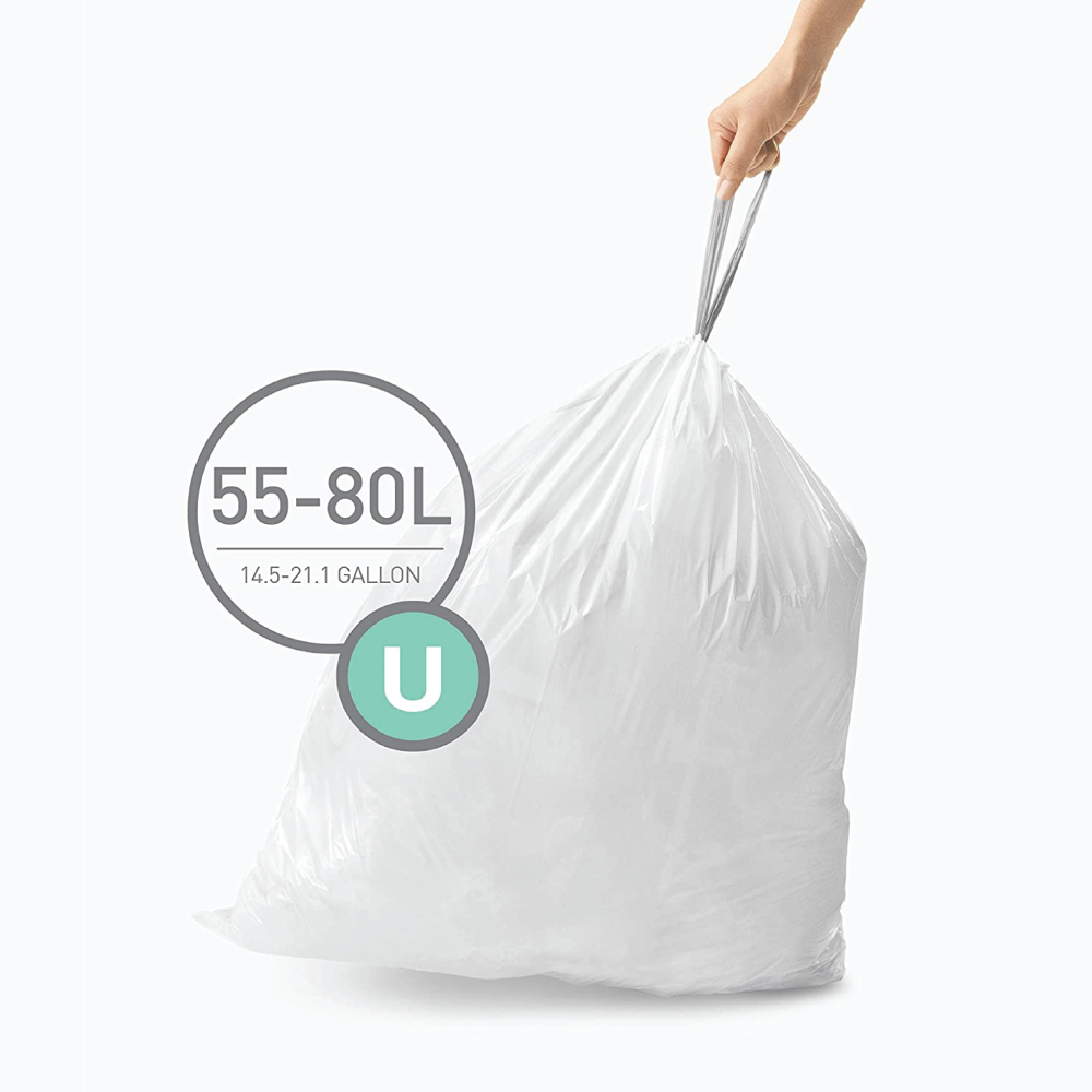 simplehuman Custom Fit Liners Code U, Bulk 60 Pack (3 x 20)