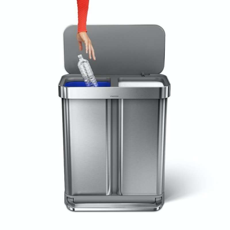 simplehuman Dual Compartment Pedal Bin 58L (34L + 24L), Brushed Stainless Steel