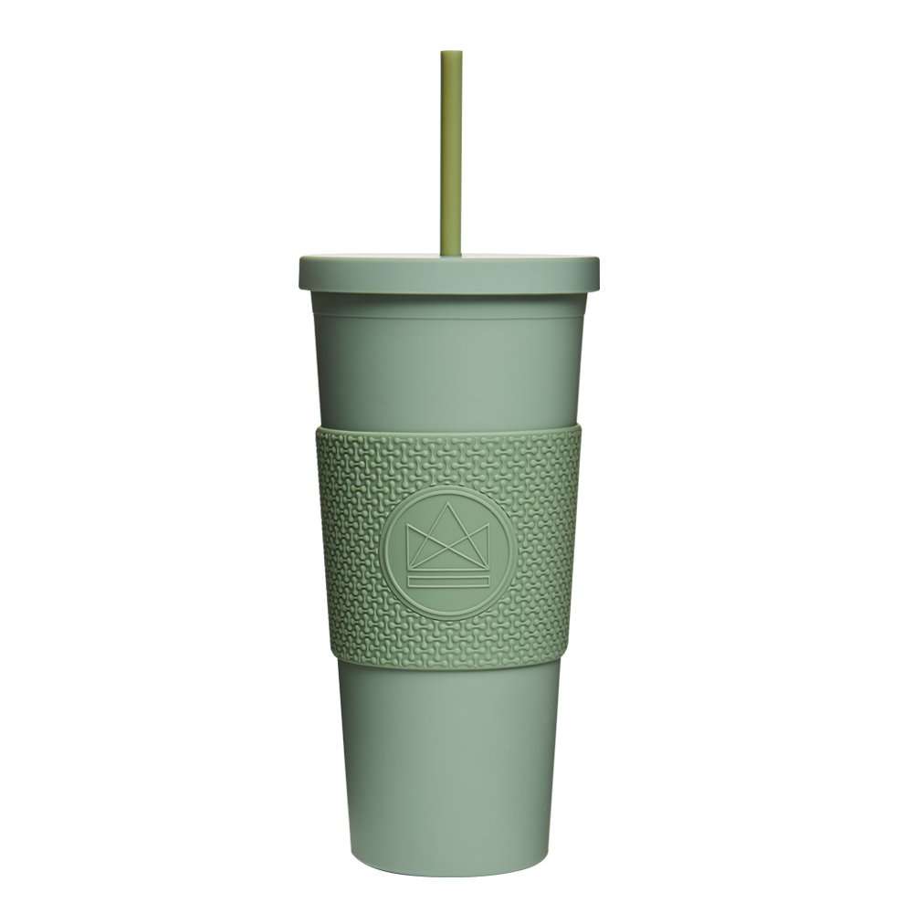 Neon Kactus Double Wall Straw Cup 22oz, Happy Camper Olive Green