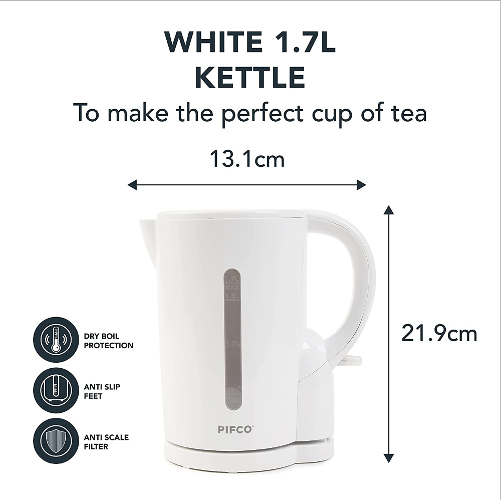 Pifco Essentials 1.7L Cordless Kettle, White