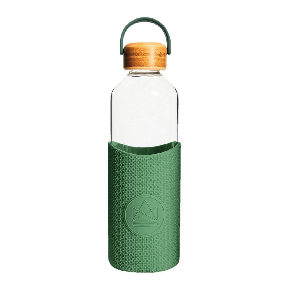Neon Kactus Glass Water Bottle 1000ml, Happy Camper Olive Green