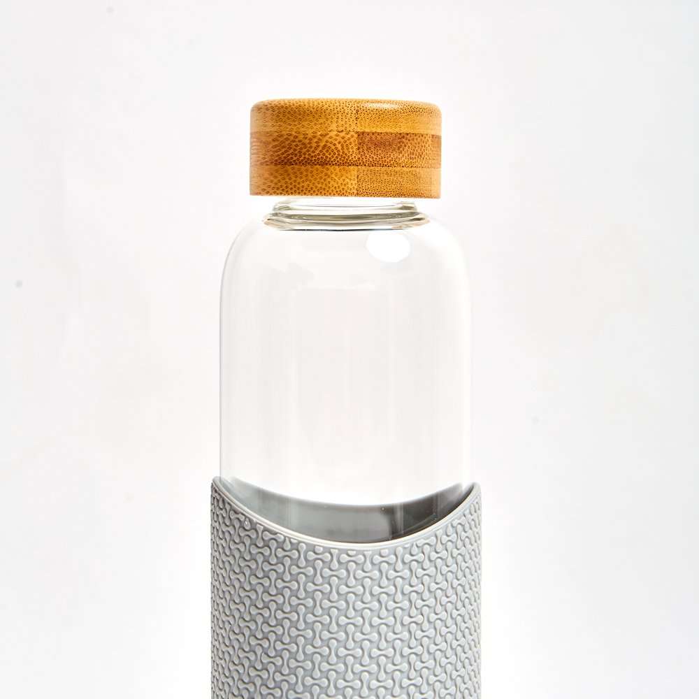 Neon Kactus Glass Water Bottle 550ml, Forever Young Grey