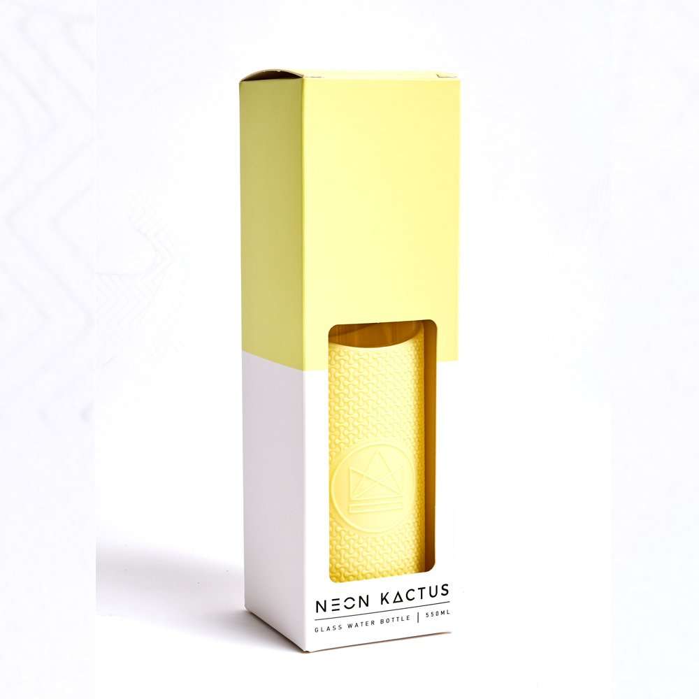 Neon Kactus Glass Water Bottle 550ml, Sun Is Shining Yellow