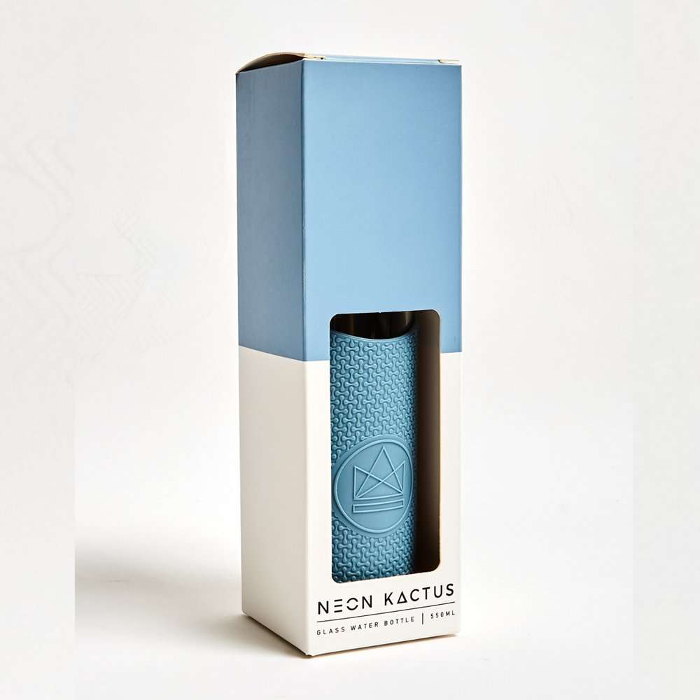 Neon Kactus Glass Water Bottle 550ml, Super Sonic Pastel Blue
