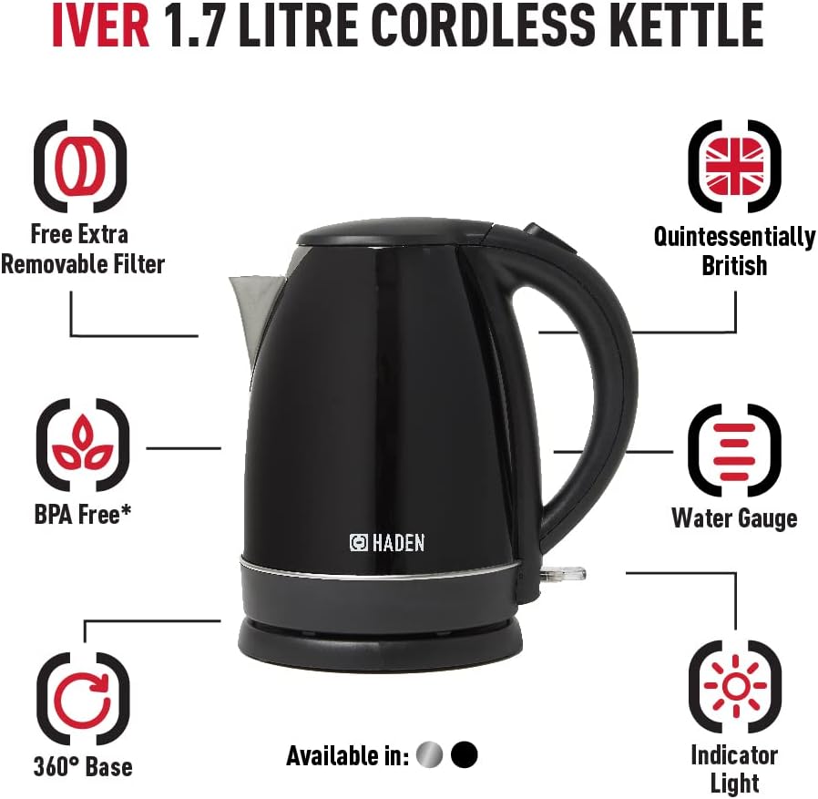 Haden Iver 1.7L Cordless Kettle, Black