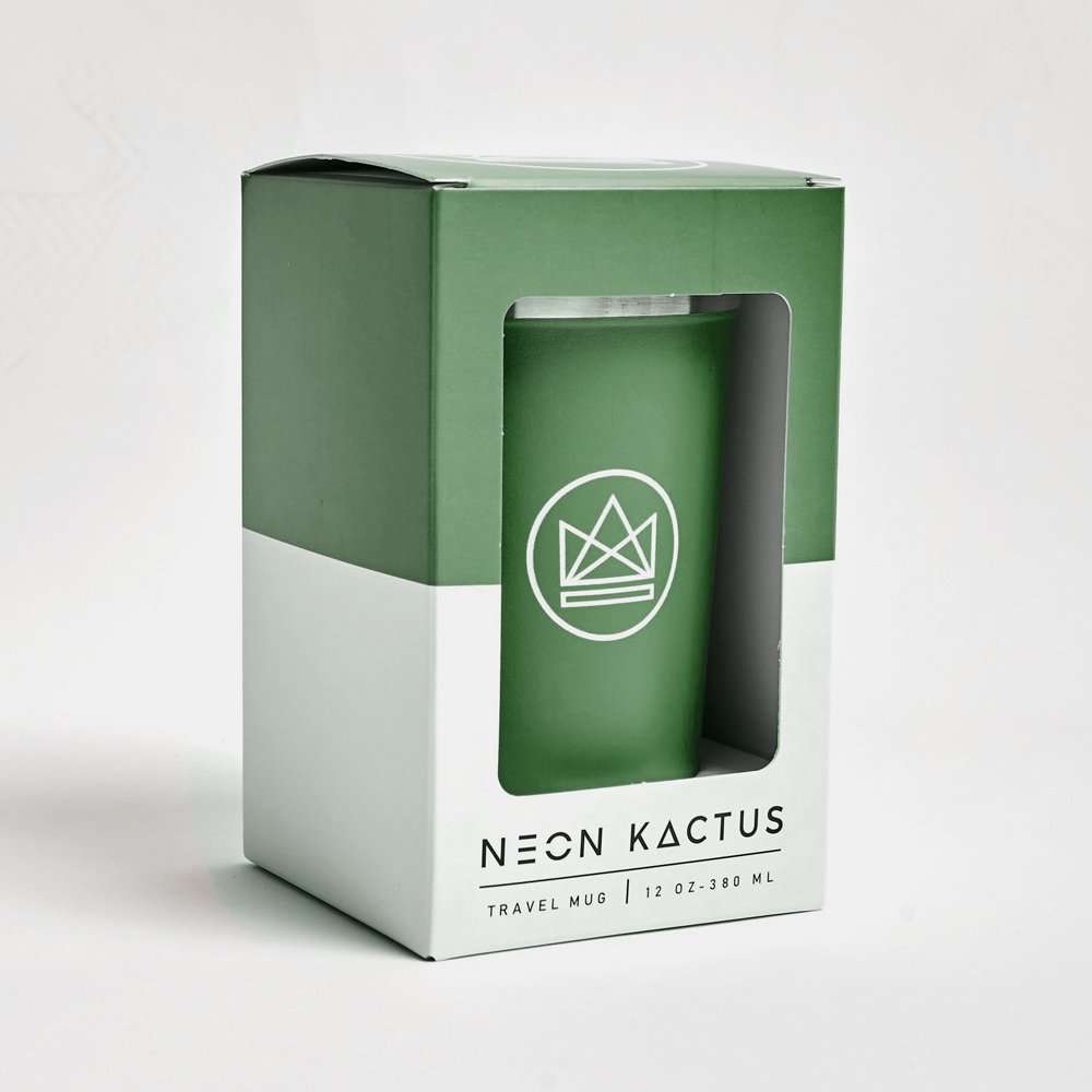 Neon Kactus Insulated Coffee Cup 12oz, Happy Camper Olive Green