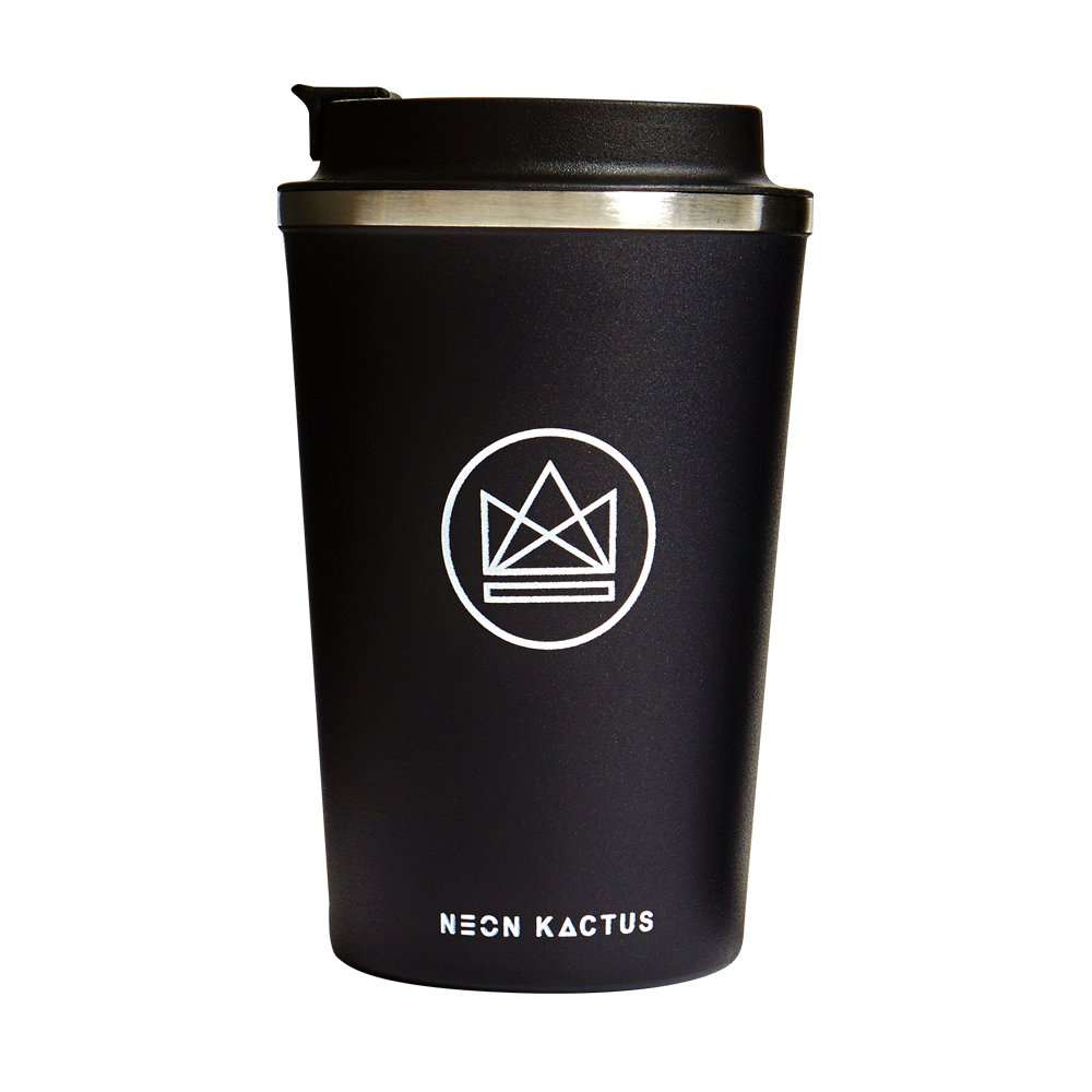 Neon Kactus Insulated Coffee Cup 12oz, Rock Star Black