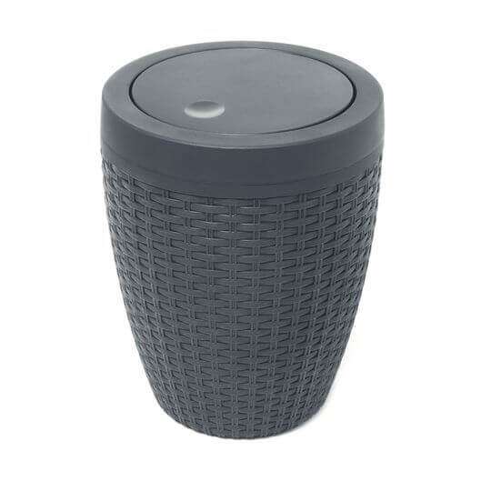 Addis Rattan Effect Bathroom Bin, Charcoal