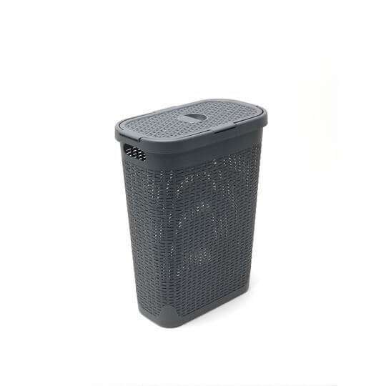 Addis 40L Rattan Effect Slim Hamper, Charcoal