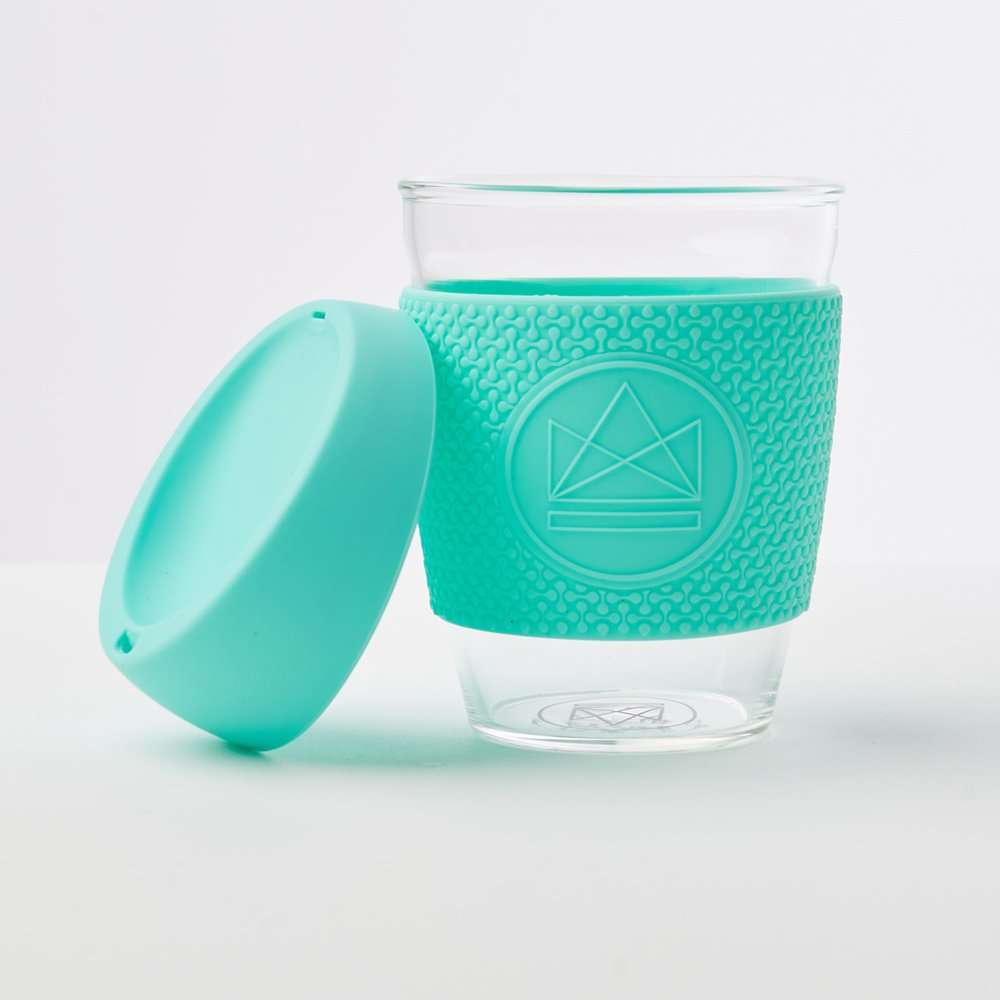 Reusable Glass Coffee Cup 12oz-(Free Spirit)-Green