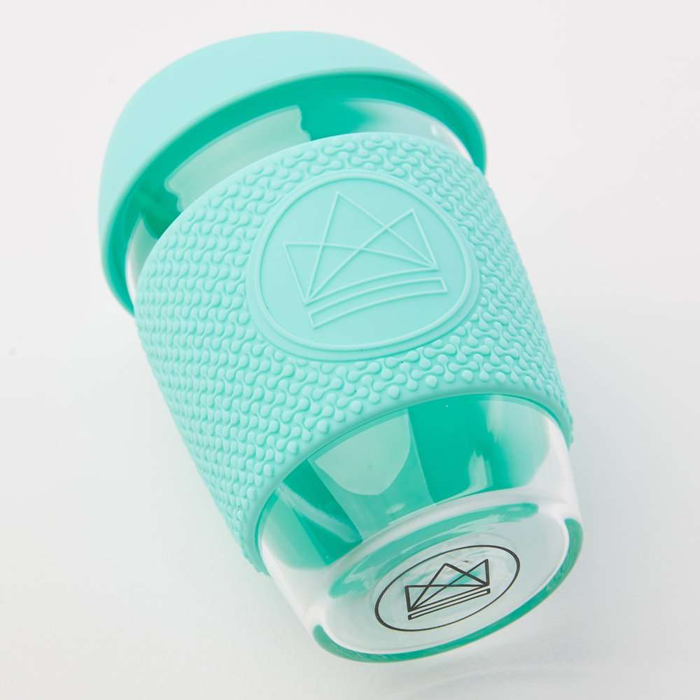 Reusable Glass Coffee Cup 12oz-(Free Spirit)-Green