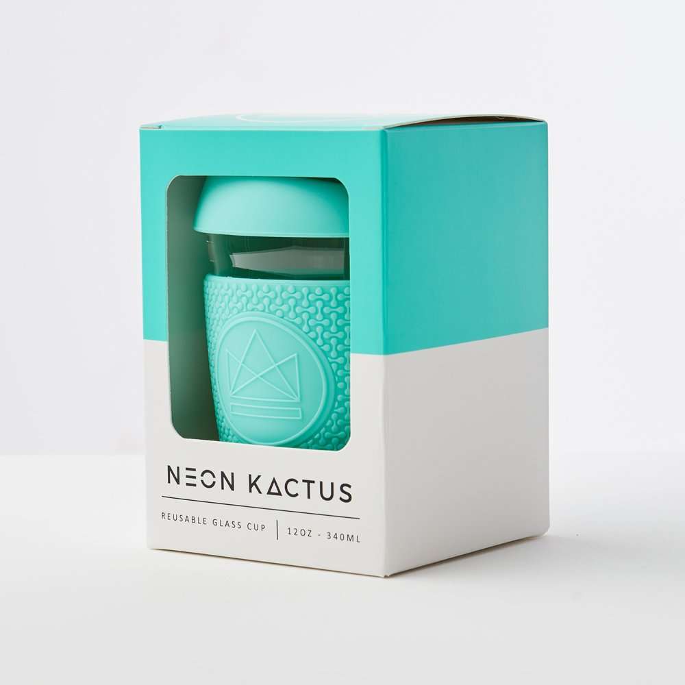 Neon Kactus Glass Coffee Cup 12oz, Free Spirit Green