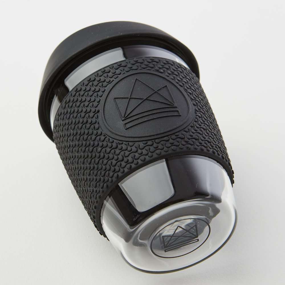 Reusable Glass Coffee Cup 12oz-(Rock Star)-Black