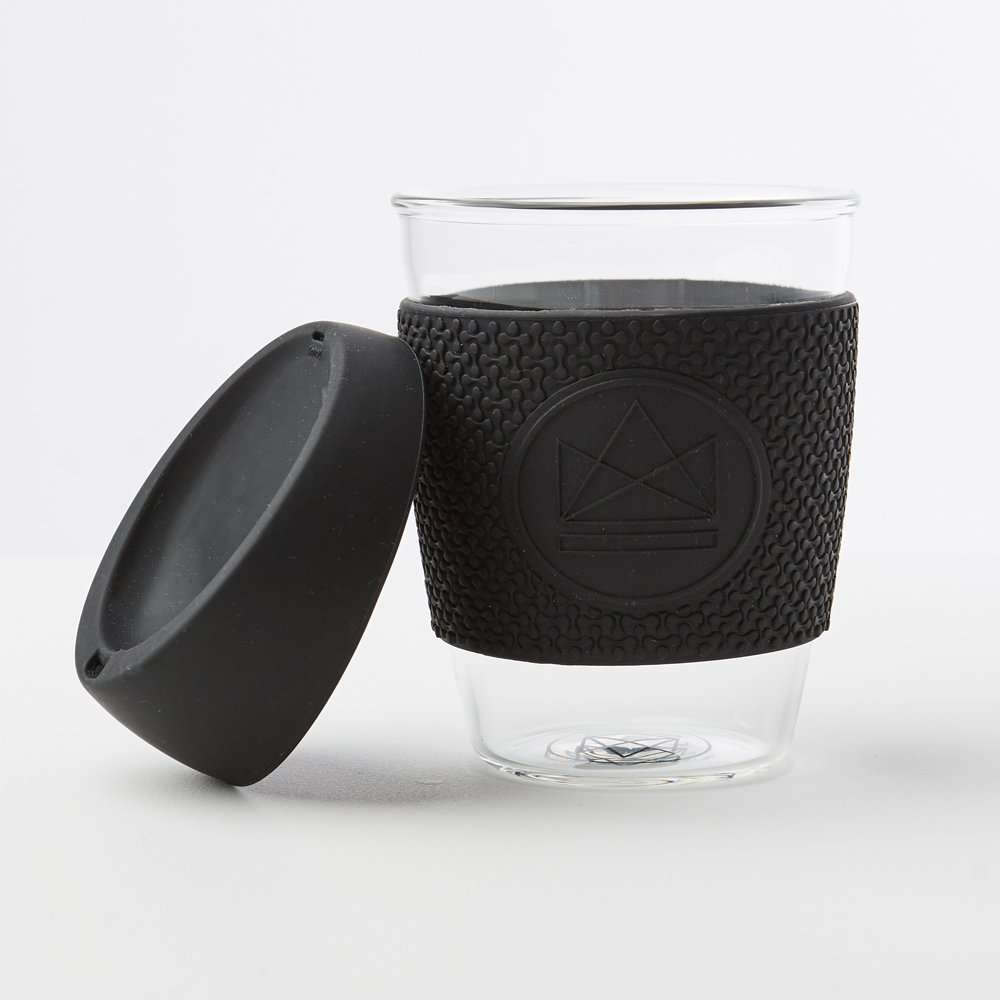 Reusable Glass Coffee Cup 12oz-(Rock Star)-Black