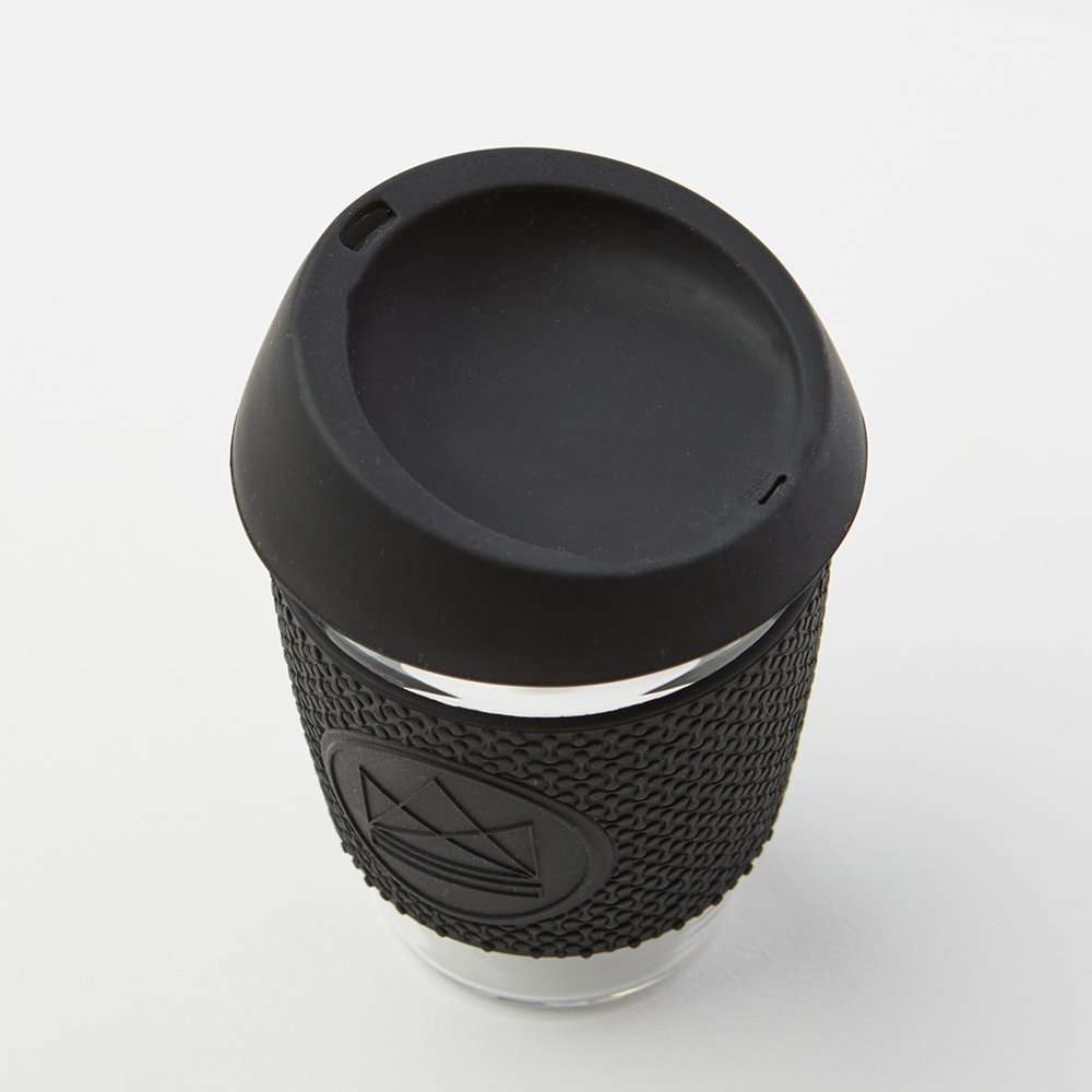 Reusable Glass Coffee Cup 12oz-(Rock Star)-Black