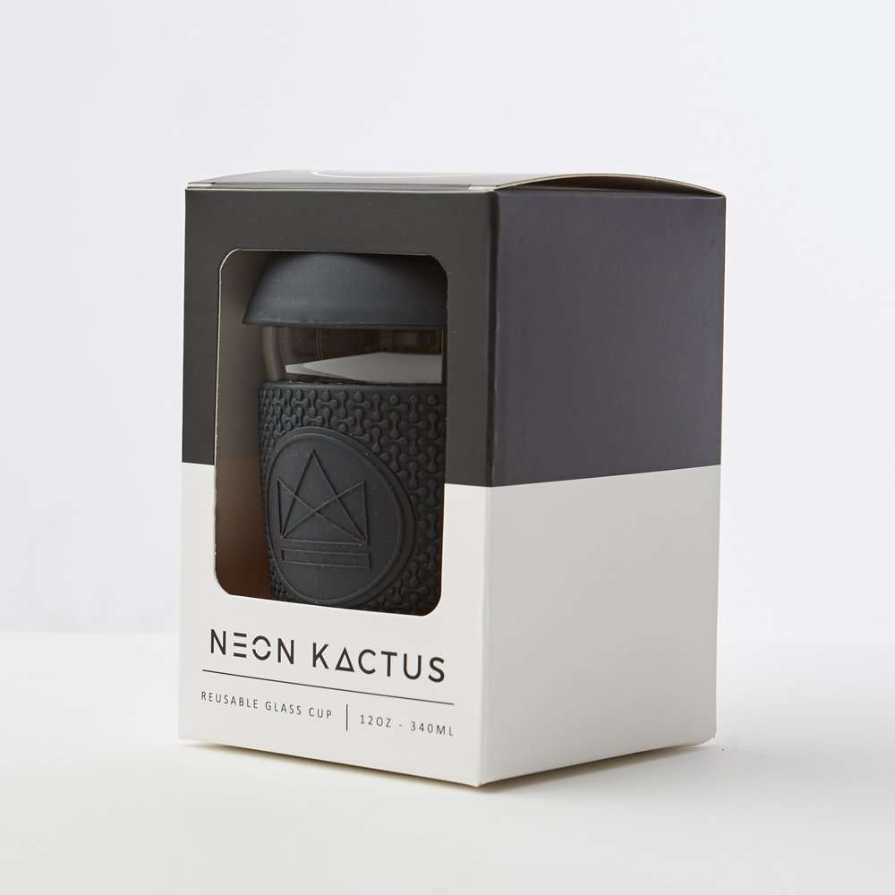 Neon Kactus Glass Coffee Cup 12oz, Rock Star Black