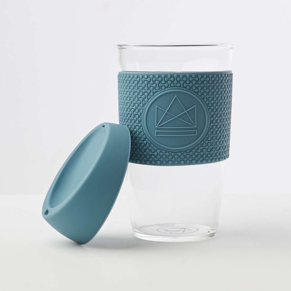 Neon Kactus Glass Coffee Cup 12oz, Super Sonic Pastel Blue