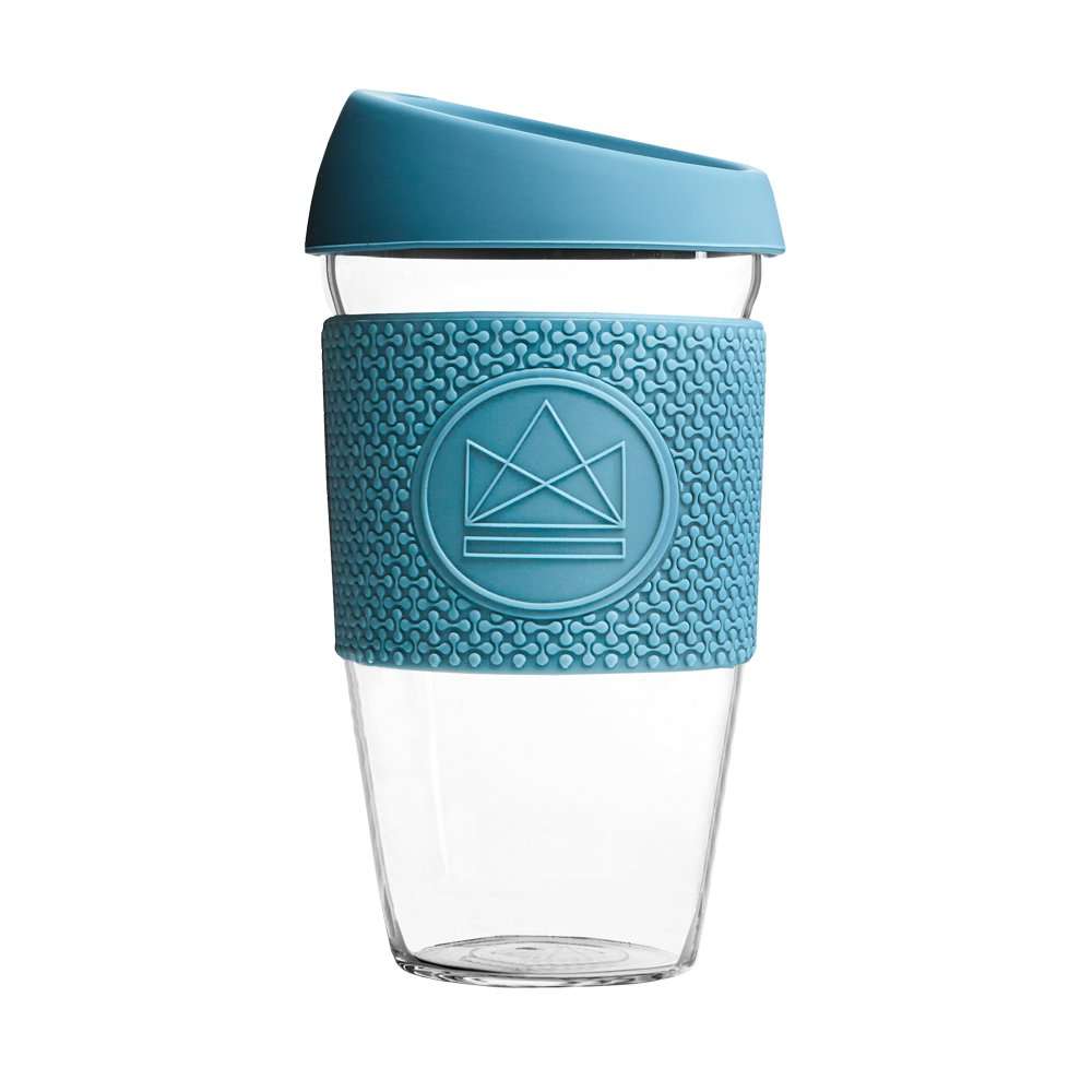 Reusable Glass Coffee Cup 12oz-(Super Sonic)-Pastel Blue