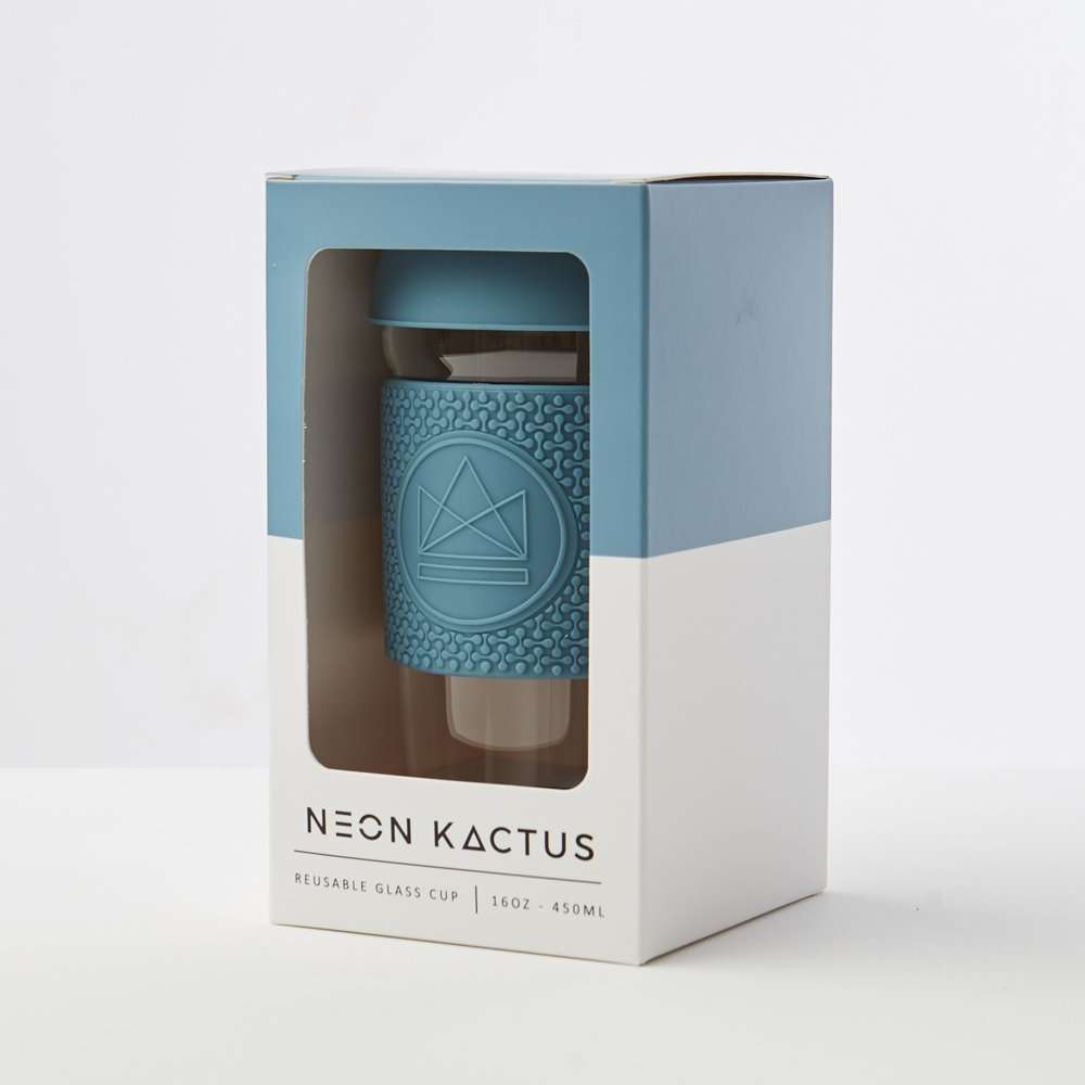 Reusable Glass Coffee Cup 12oz-(Super Sonic)-Pastel Blue