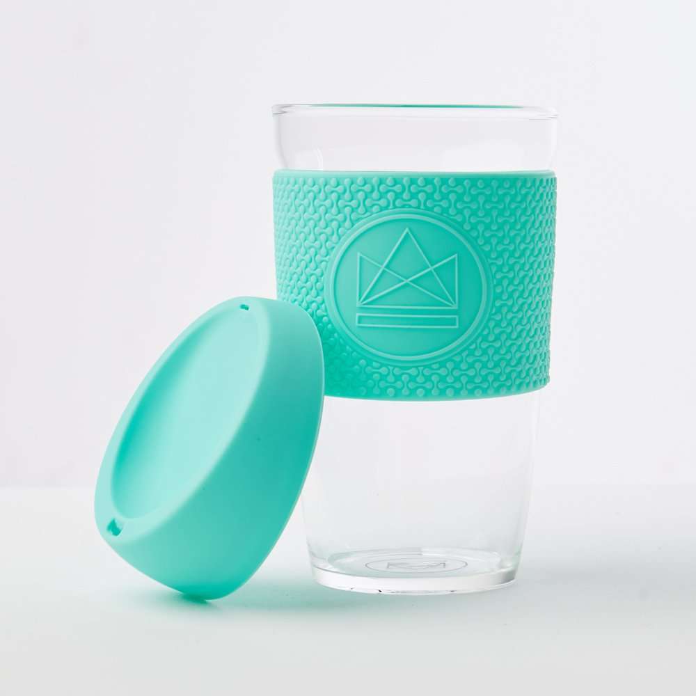 Reusable Glass Coffee Cup 16oz-(Free Spirit)-Green