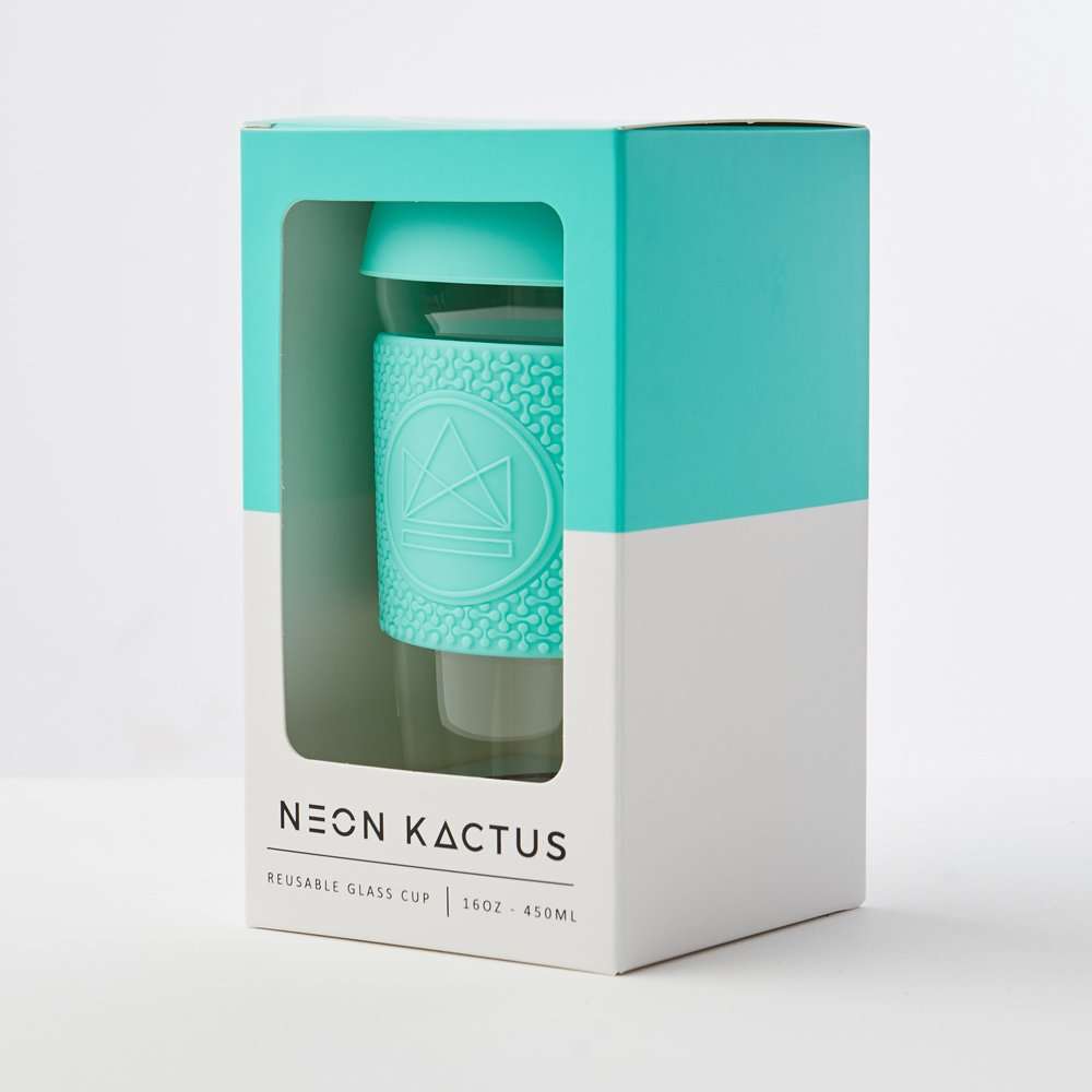 Neon Kactus Glass Coffee Cup 16oz, Free Spirit Green