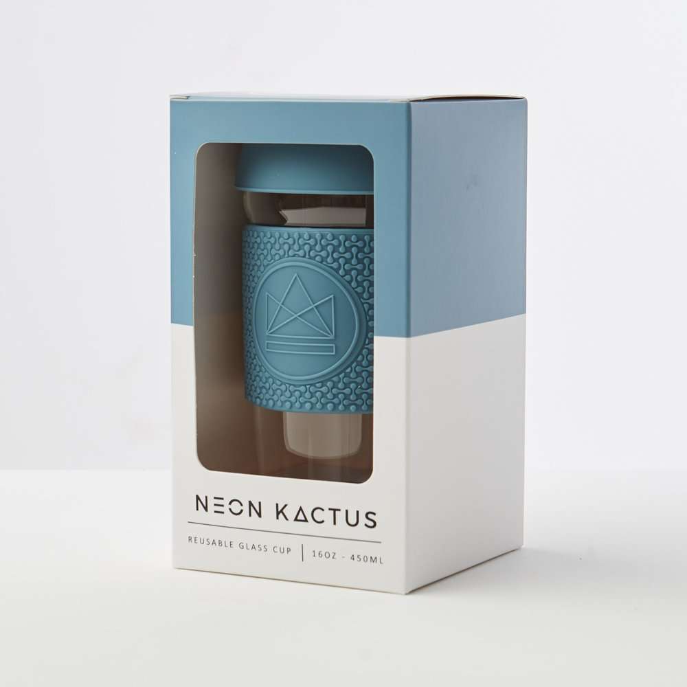Neon Kactus Glass Coffee Cup 16oz, Super Sonic Pastel Blue