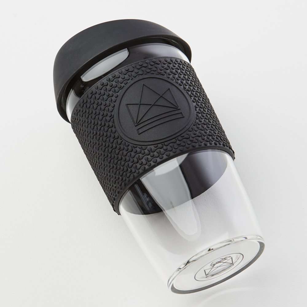Reusable Glass Coffee Cup 16oz-(Rock Star)-Black