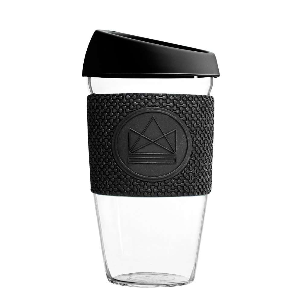 Neon Kactus Glass Coffee Cup 16oz, Rock Star Black
