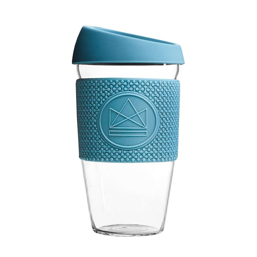 Neon Kactus Glass Coffee Cup 16oz, Super Sonic Pastel Blue