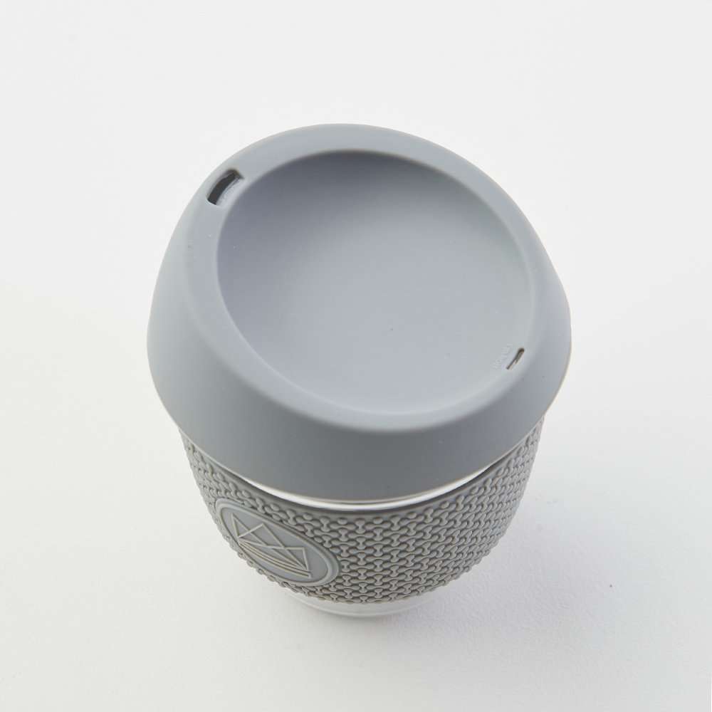 Reusable Glass Coffee Cup 8oz-(Forever Young)-Grey