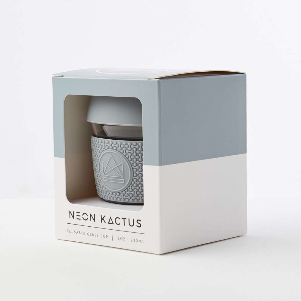 Reusable Glass Coffee Cup 8oz-(Forever Young)-Grey