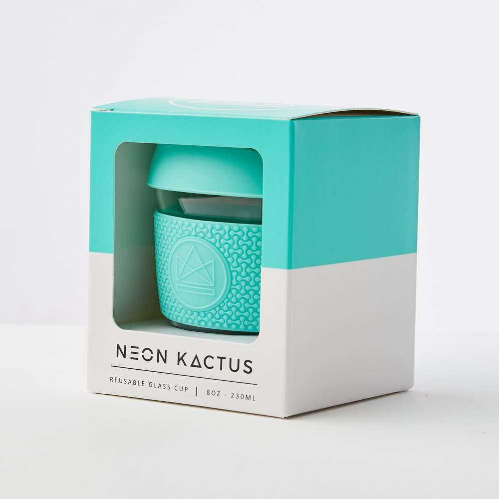Neon Kactus Glass Coffee Cup 8oz, Free Spirit Green