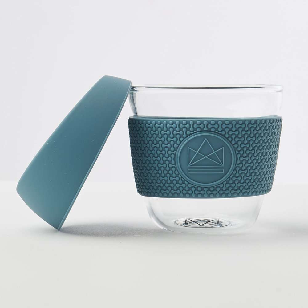 Reusable Glass Coffee Cup 8oz-(Super Sonic)-Pastel Blue