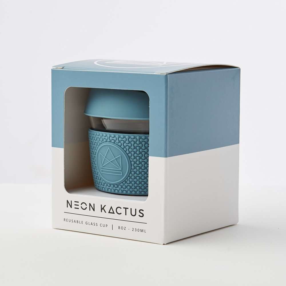 Reusable Glass Coffee Cup 8oz-(Super Sonic)-Pastel Blue