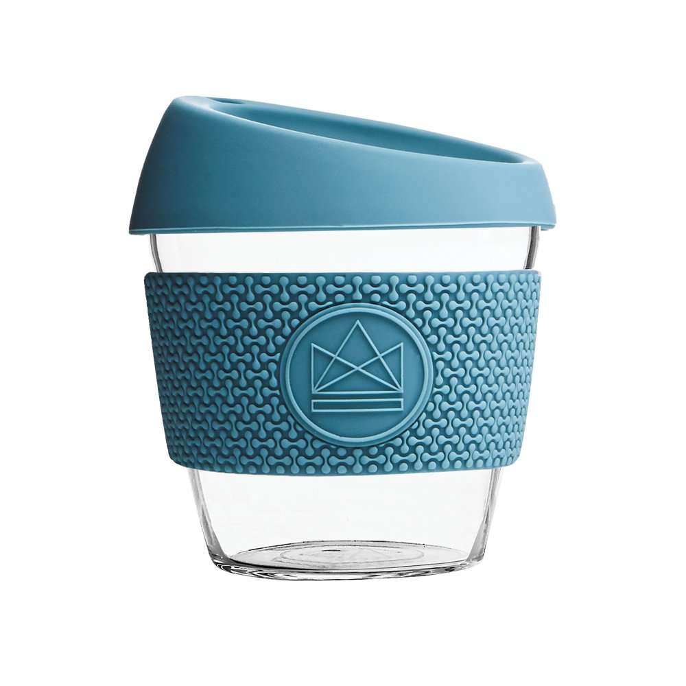 Reusable Glass Coffee Cup 8oz-(Super Sonic)-Pastel Blue