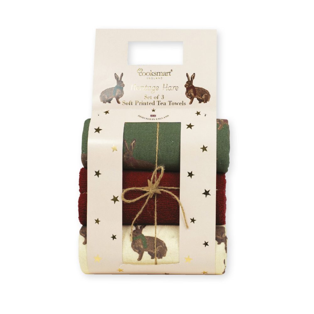 Cooksmart Heritage Hare 3 Pack Printed Soft Terry Tea Towel